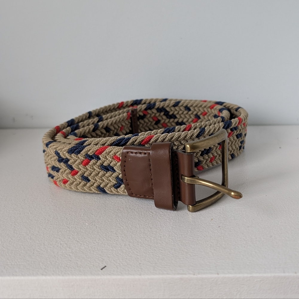 Gap Braided Stretchy Belt Khaki Blue And Red Size Medium/ 40" Inches Nautical